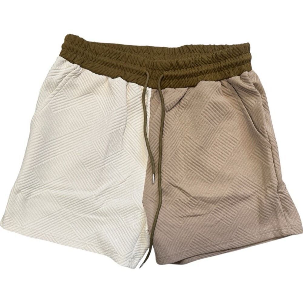 Khaki Contrast Color Block Long Sleeve Top & Shorts Lounge Set NWT - Picture 4 of 12